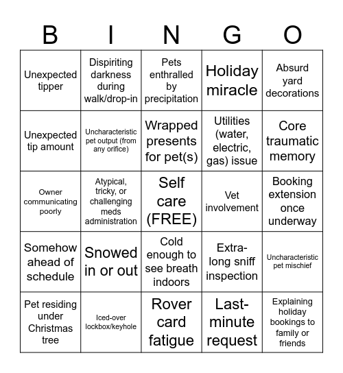Sitter Bingo: Winter Holidays edition Bingo Card