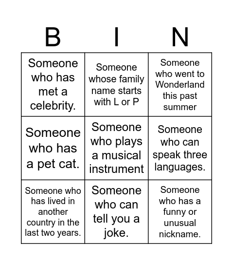 Icebreaker Bingo Card