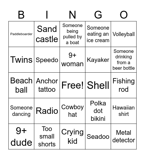 Beach Bingo Card