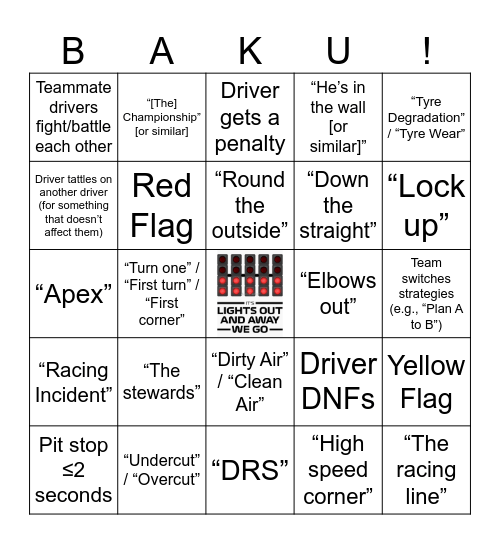 F1 Bingo Card