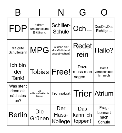 Glenz'sches Bingo Card