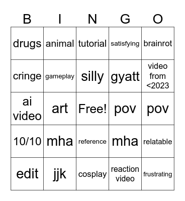 fyp bingo Card