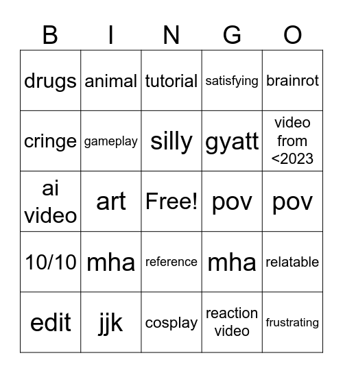 fyp bingo Card