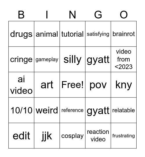 fyp bingo Card