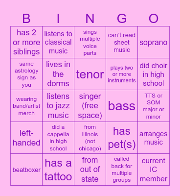 InterChorus Human Bingo 2024 Bingo Card