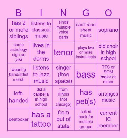 InterChorus Human Bingo 2024 Bingo Card