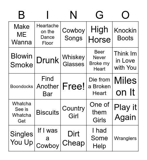 Country Bingo Card