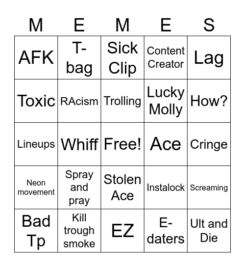 Valorant Bingo Card