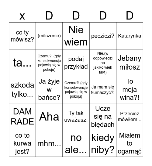 Delulu Bingo Card