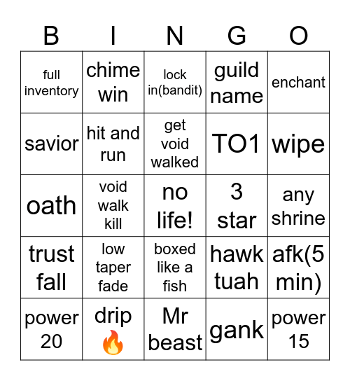 Deepwoken bingo Card