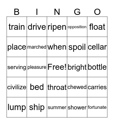 Sight Words Bingo Card