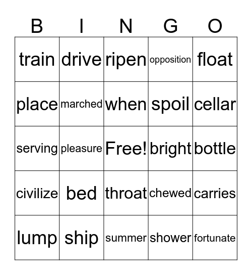 Sight Words Bingo Card