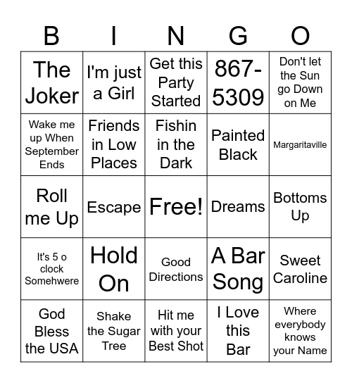 VFW bar songs Bingo Card