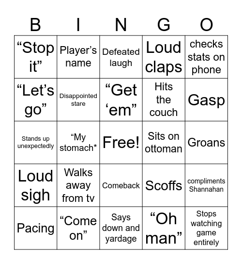 Mom watches 49ers Bingo Card