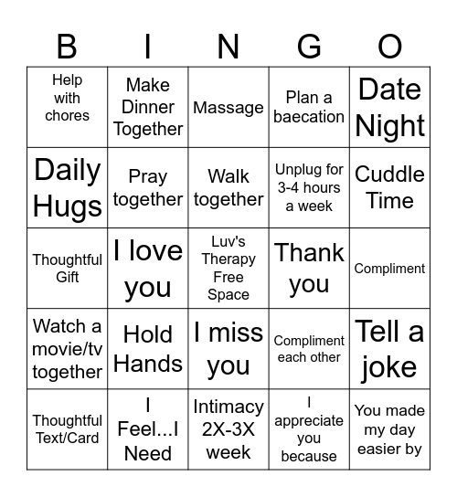 Damion and Rachel Bingo Card