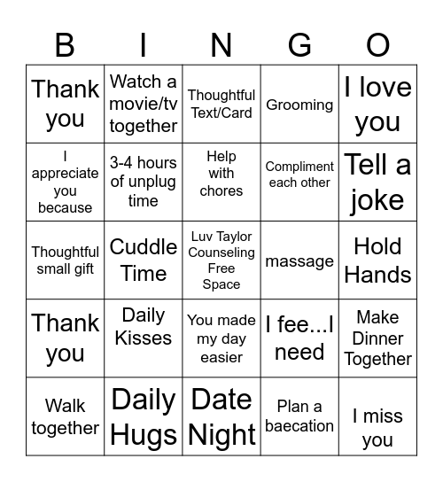 Ray & Bre Bingo Card