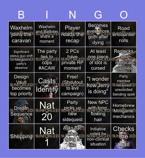 Sunforged Episode 41: The Seven Are Dead, Long Live the Six Bingo Card