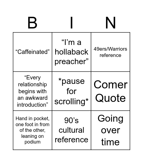 Sean Sermon Bingo Card