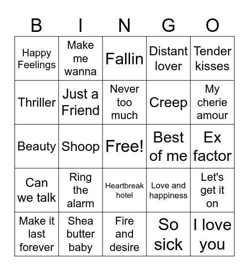 R&B Bingo Card