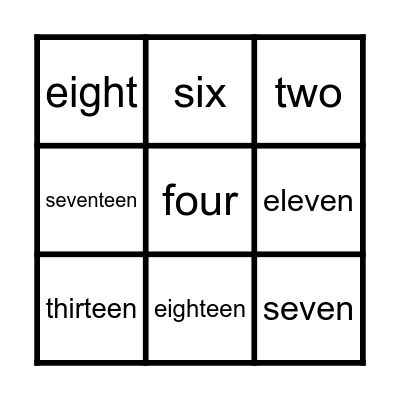 Number Names Bingo Card