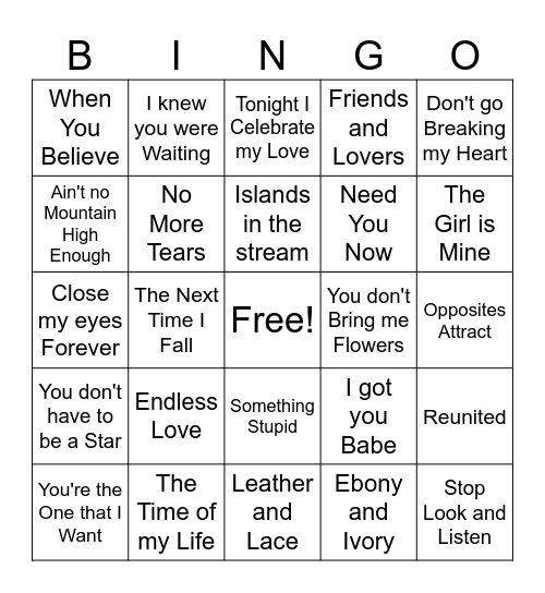 Duets Bingo Card