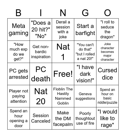 DnD Bingo Card