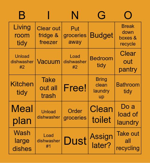 Chorin' Bingo Card