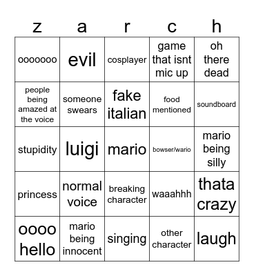 zarch bingo Card
