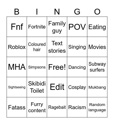 Yt shorts bingo Card