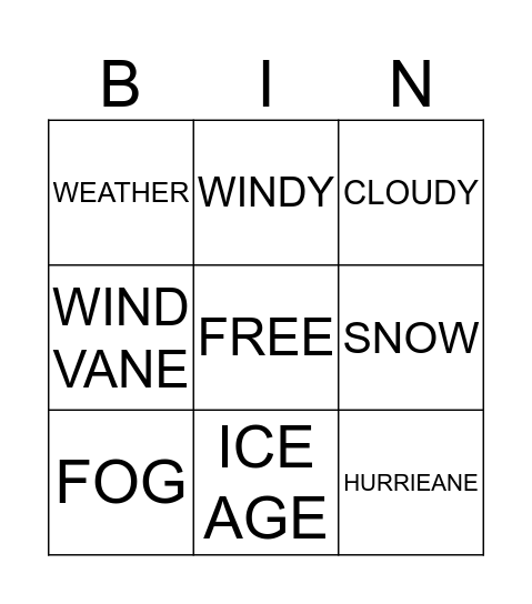 WEATHER BINGO Card