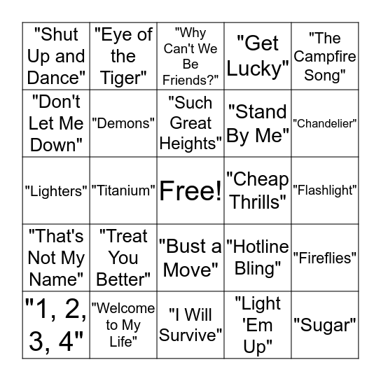 Musical Bingo Card