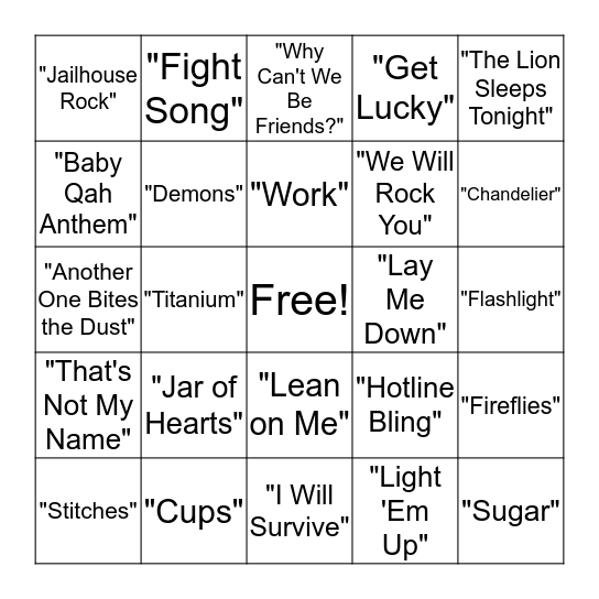 Musical Bingo Card