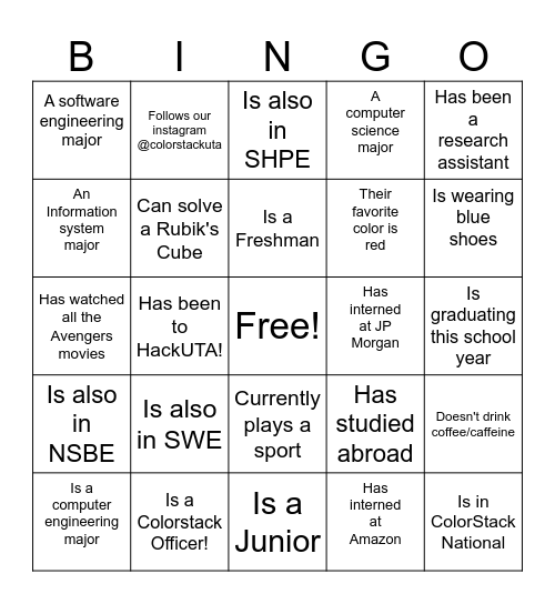 ColorStack UTA Bingo Card