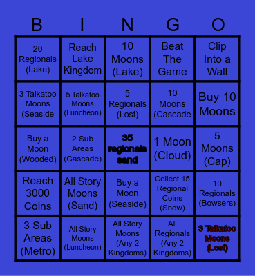 Super Mario Odyssey Challenges Bingo Card