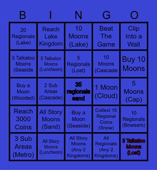 Super Mario Odyssey Challenges Bingo Card