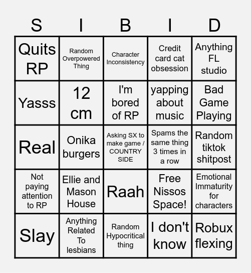 Dispensingpoop 69 Bingo Card