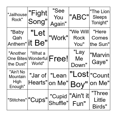 Musical Bingo Card