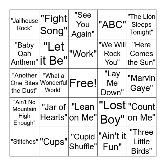 Musical Bingo Card