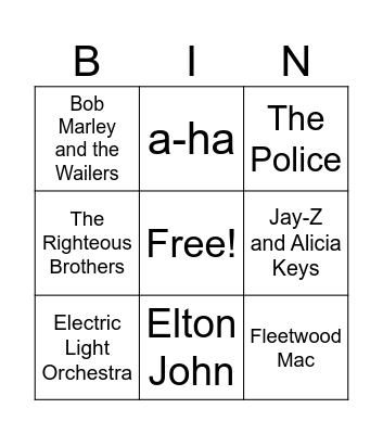 Music Bingo Card