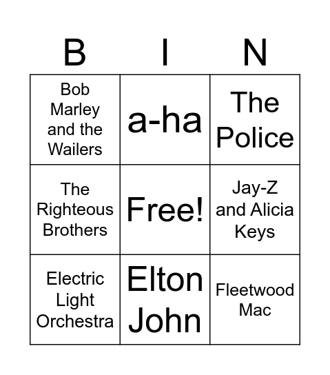 Music Bingo Card