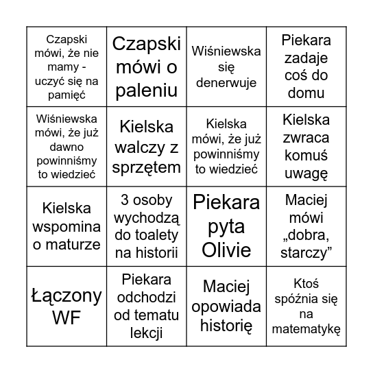 Poniedziałek (Wiś) Bingo Card