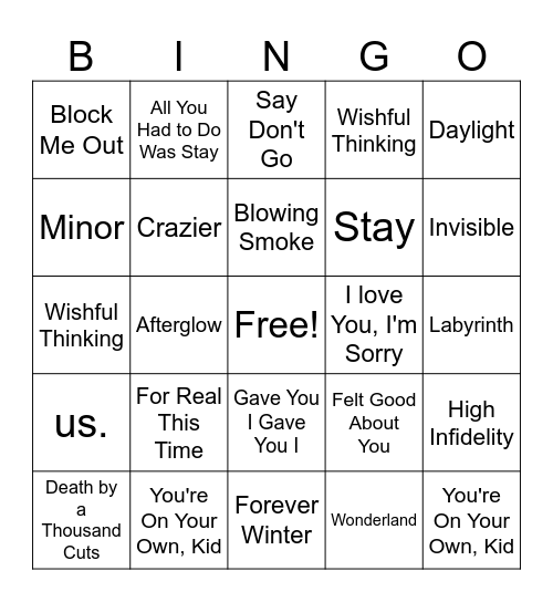 GRACIE AND TAYLOR BINGO Card