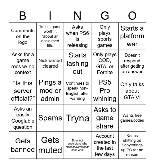 White Name User Bingo #2 (Woomy edition) Bingo Card