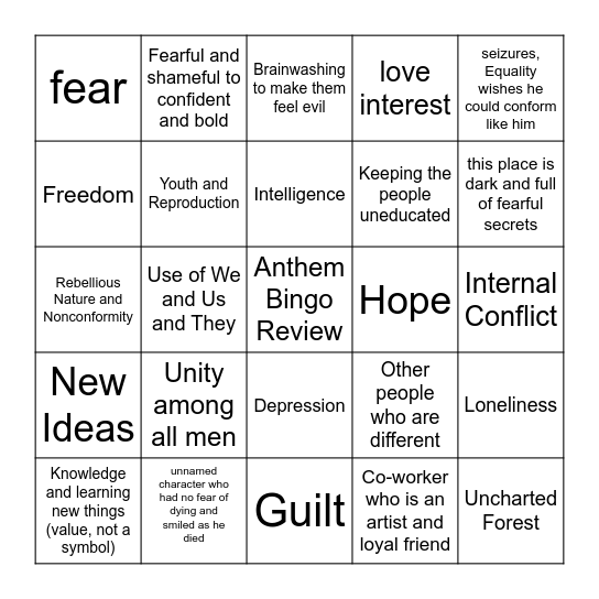 Anthem Test Review Bingo Card