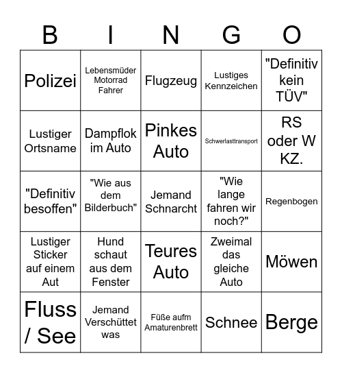 RoadTrip - BINGO Card