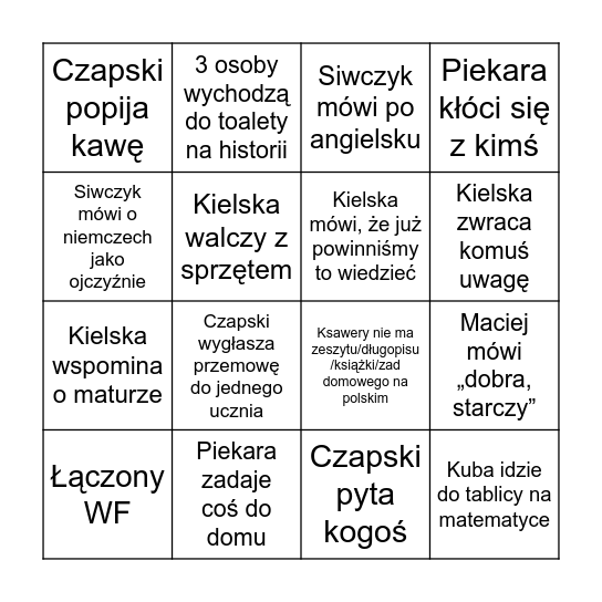 Poniedziałek (Siw) Bingo Card