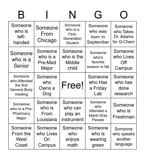 Untitled Bingo Card