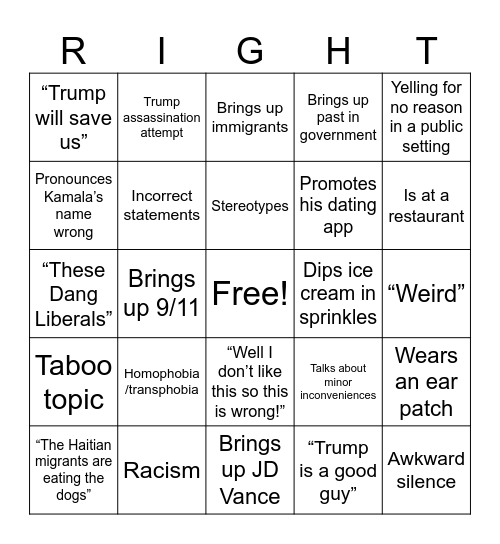 Date right Stuff blackout Bingo Card