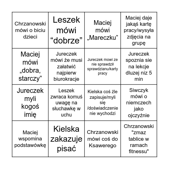 Wtorek (Siw, Jur) Bingo Card