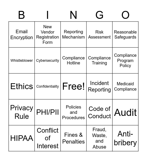 Compliance Bingo Card